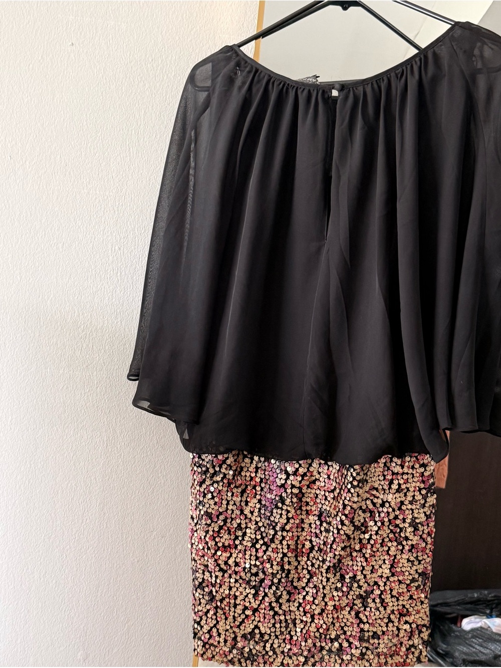 Black Sheer Overlay Skirt with Pink & Cream Sequin Pencil Skirt